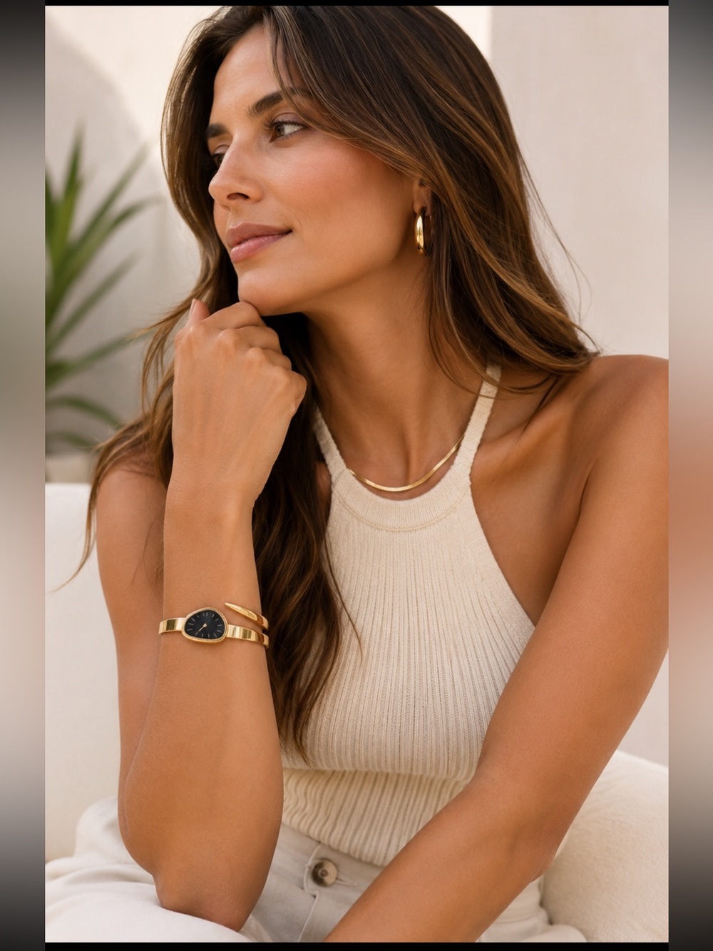 Gold Bangle Watch with Black Dial